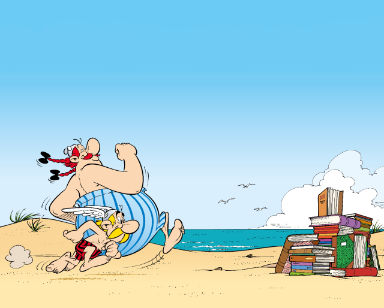 Asterix en Obelix op het strand